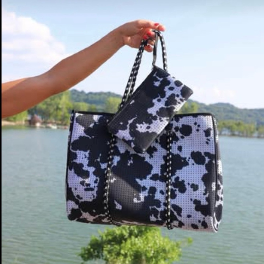 Stylish Black and White cowhide print Tote Bag Set